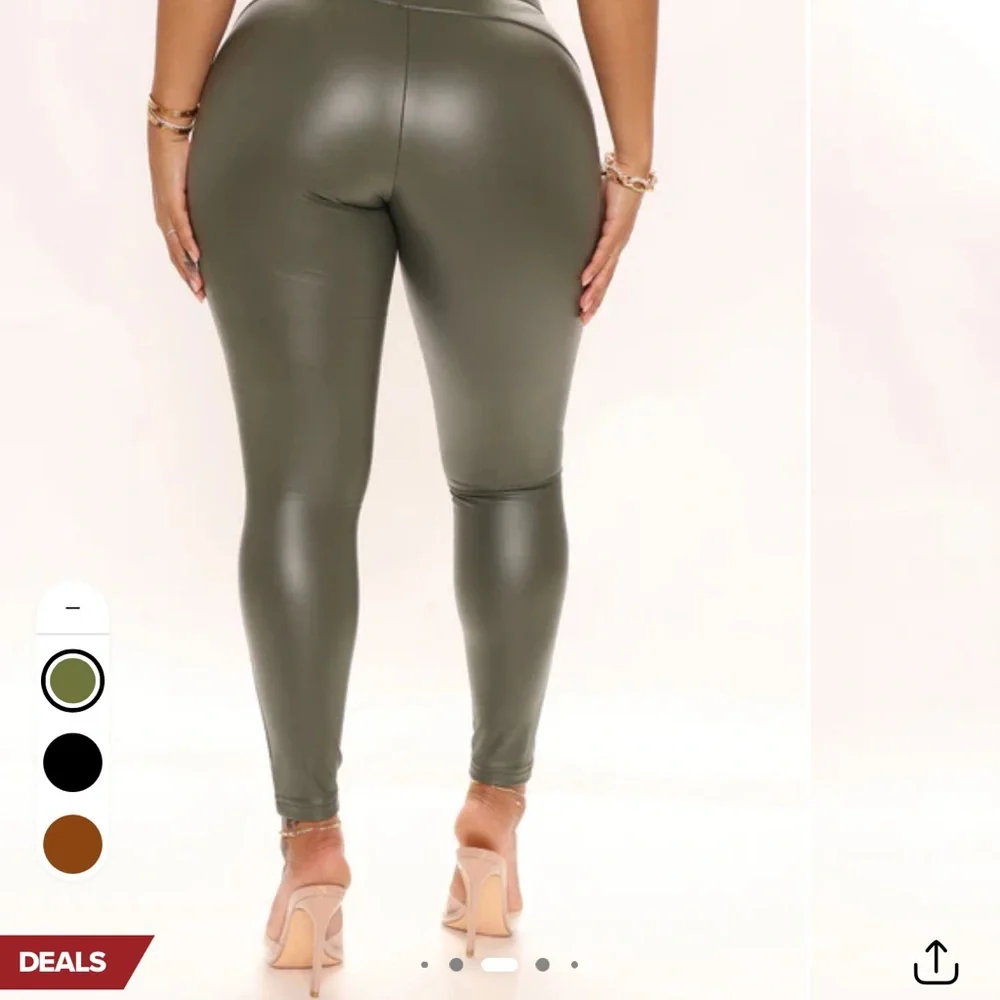 Fashion Nova Liliana Leather Leggings (olive) - Picture 3 of 6